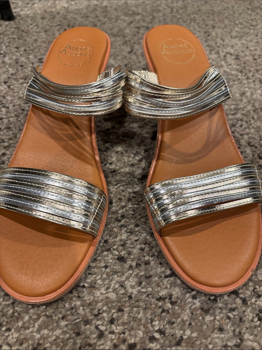 Andre Assous Metallic Silver Double-Band Slide Sandals